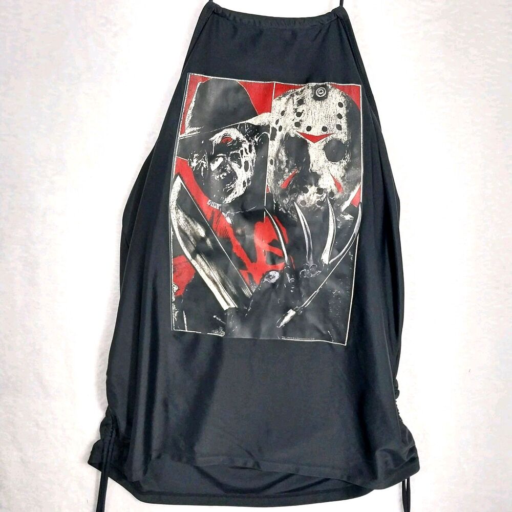 Freddy Vs Jason Halter Top Shirt Black Graphic Horror Ruched Y2K Women M #E94
